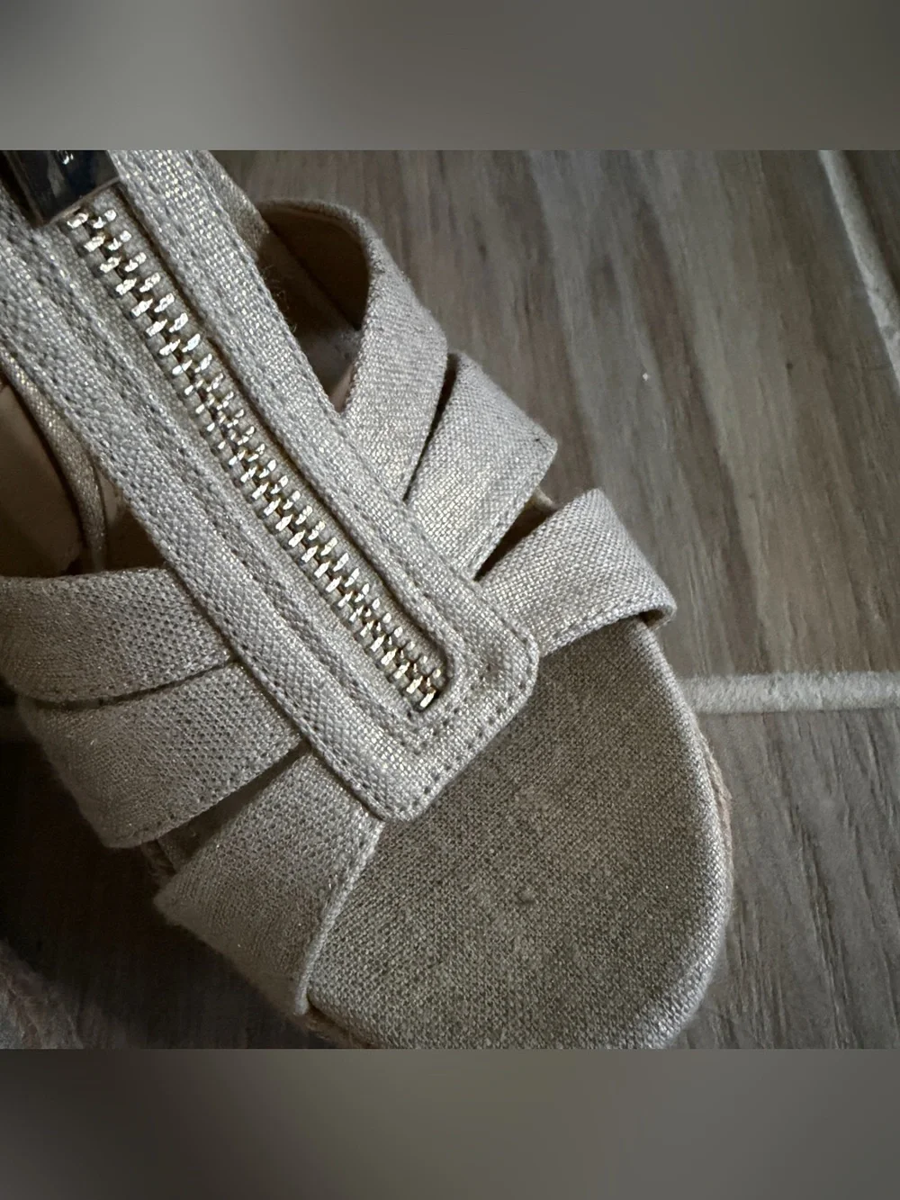 MICHAEL Michael Kors | Gold Linen Espadrille Wedge Sandals | 6.5